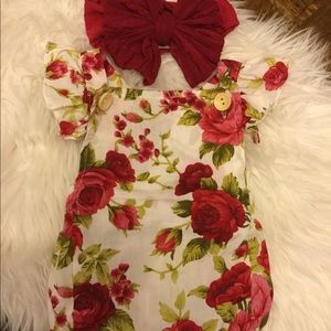 Infant ruffled red floral romper